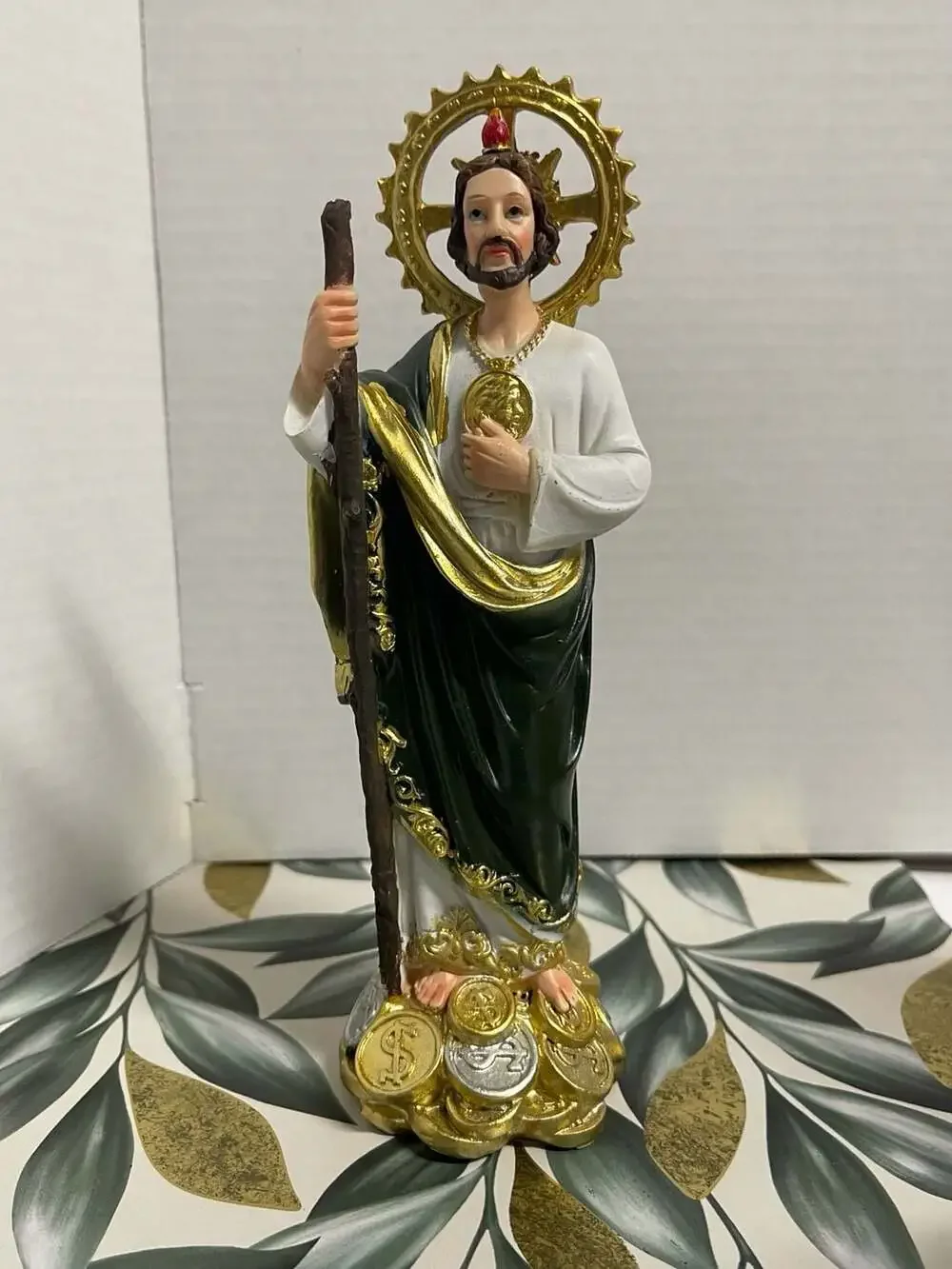 San Judas Tadeo 12 Inch Resin Statue, Saint Jude Standing on Coins Money Religio